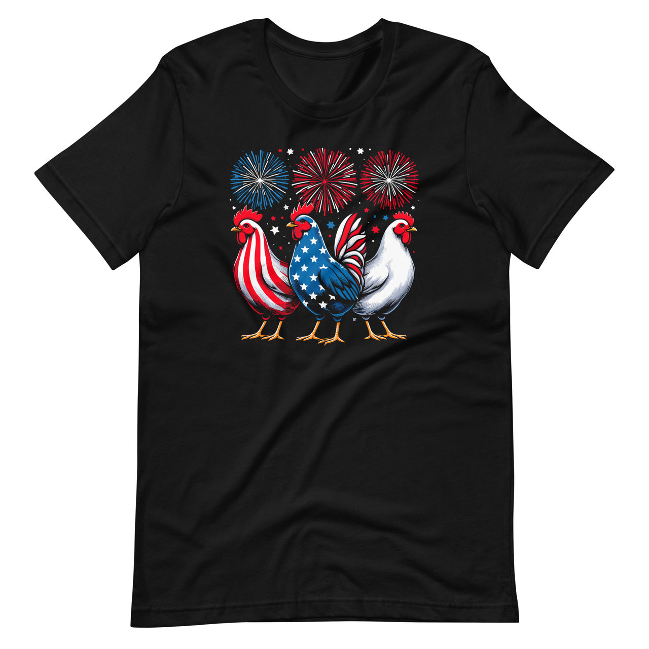 Patriotic Firework Red White Blue Chicken USA Flag July 4th Unisex T-Shirt