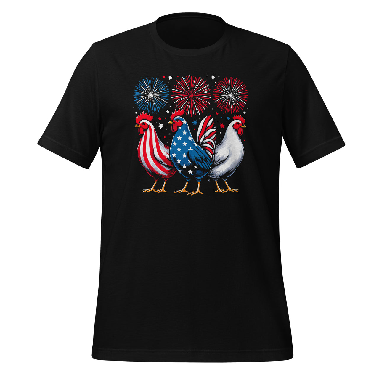 Patriotic Firework Red White Blue Chicken USA Flag July 4th Unisex T-Shirt