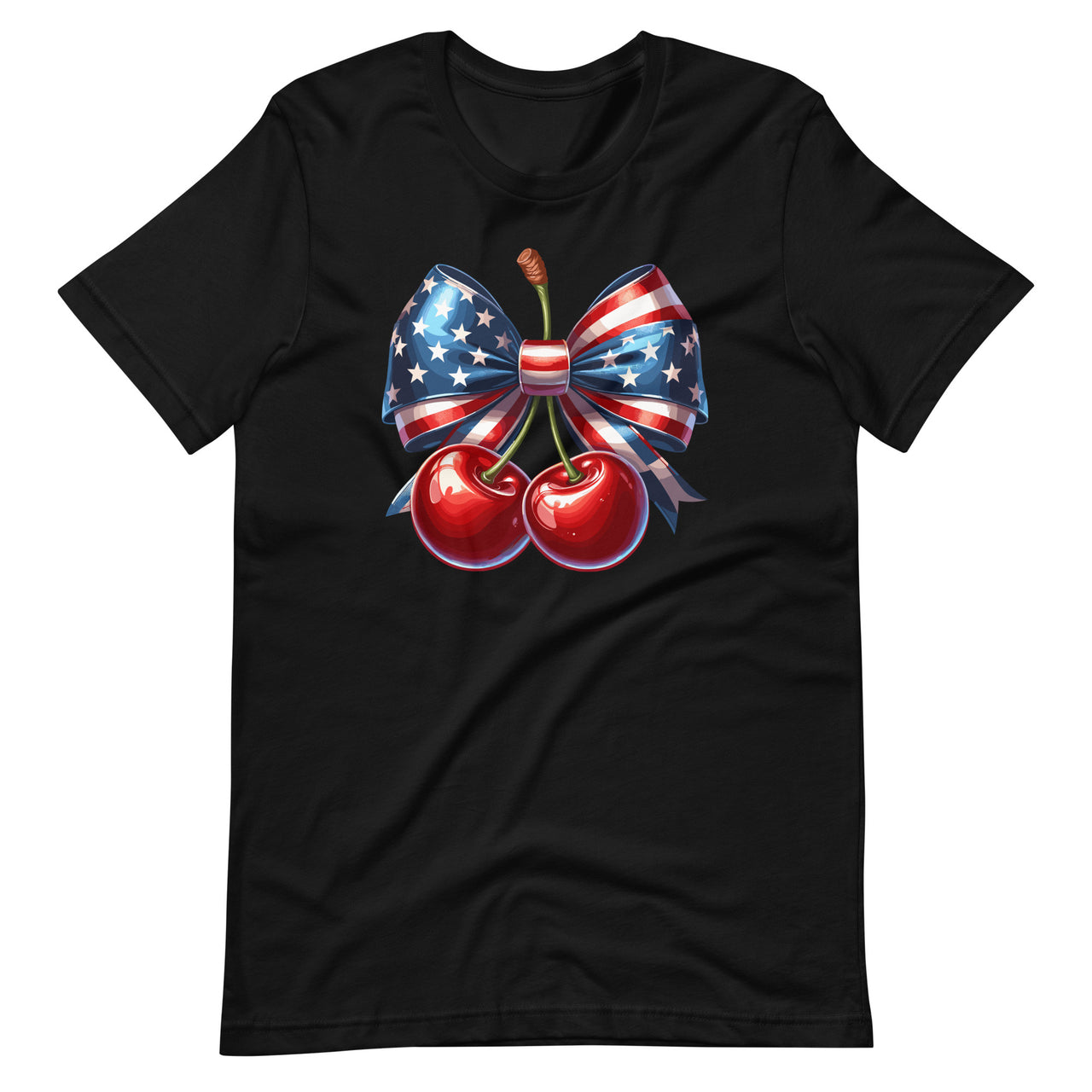 4th of July Celebration Cherries with Bows Patriotic American Unisex T-Shirt