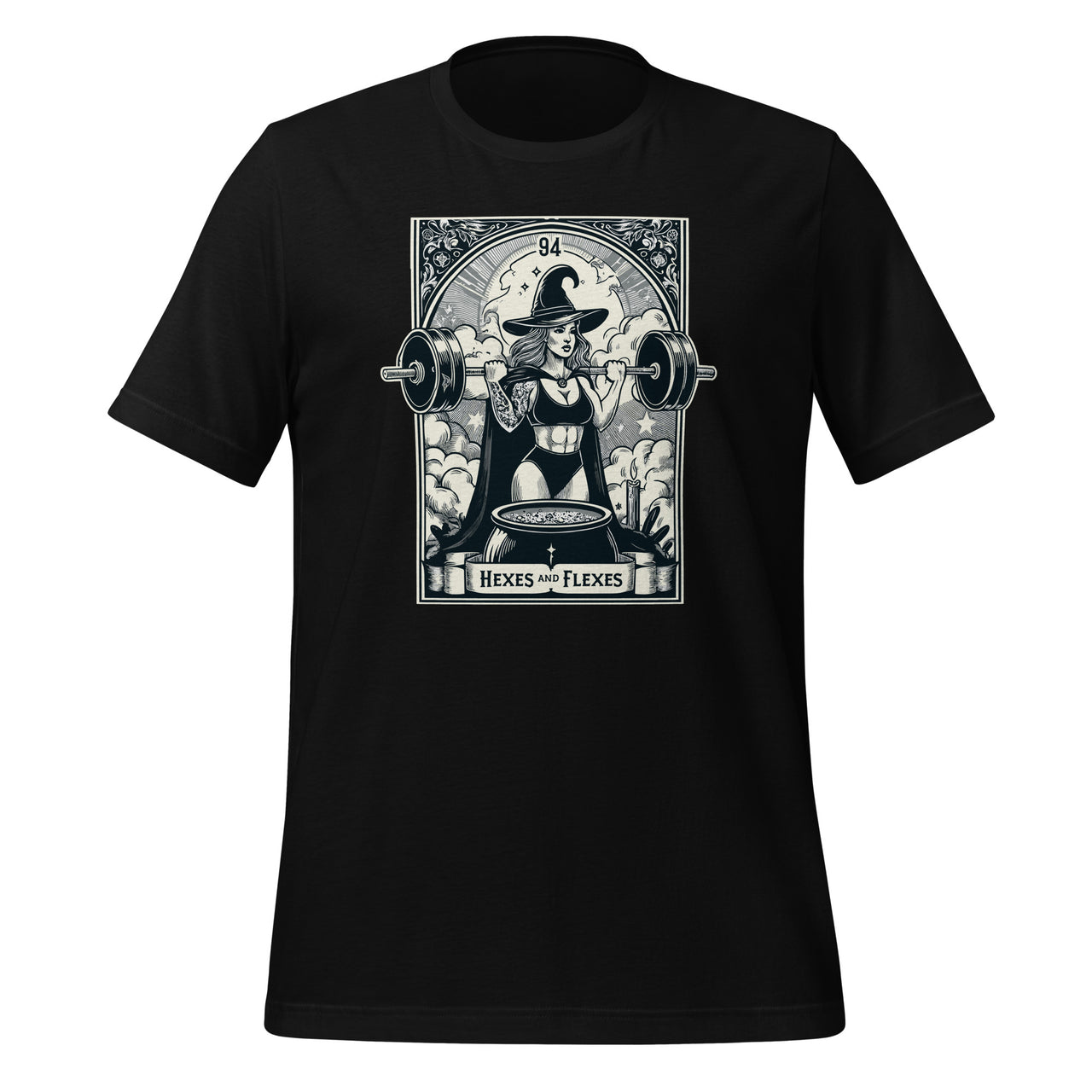 Witch Workout Fitness Deadlifting Hexes Flexes Tarot Card Unisex T-Shirt